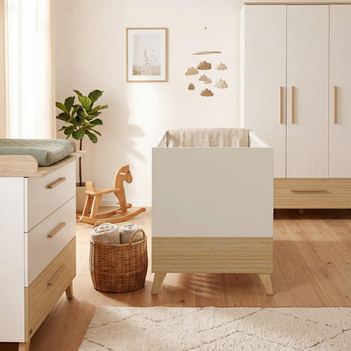 BABYBETT Theo 70 x 140 cm - Eichefarben/Weiß, Holz/Holzwerkstoff (70/140cm) - Roba
