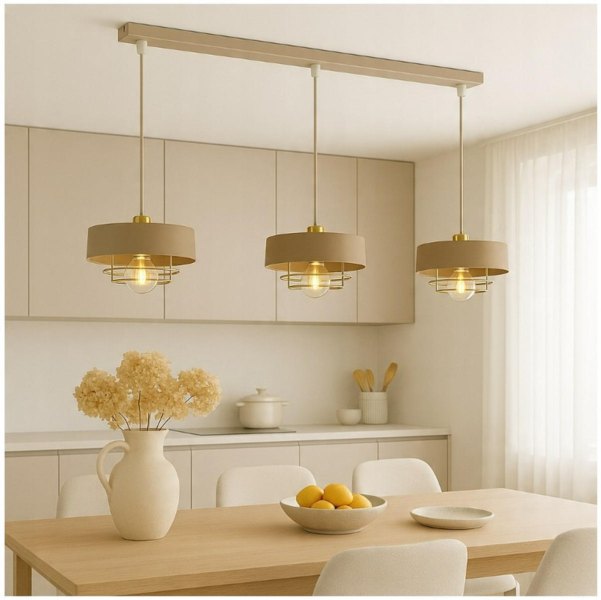 PENDELLEUCHTE ECRU - Beige/Goldfarben, Metall (74/20/100cm) - kiki design