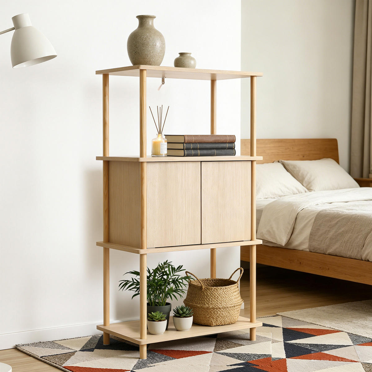 STANDREGAL mit 3 Ablagen und zweitürigem Stauraum - Alteiche, Holz (35/112.5/60cm) - Hometopia