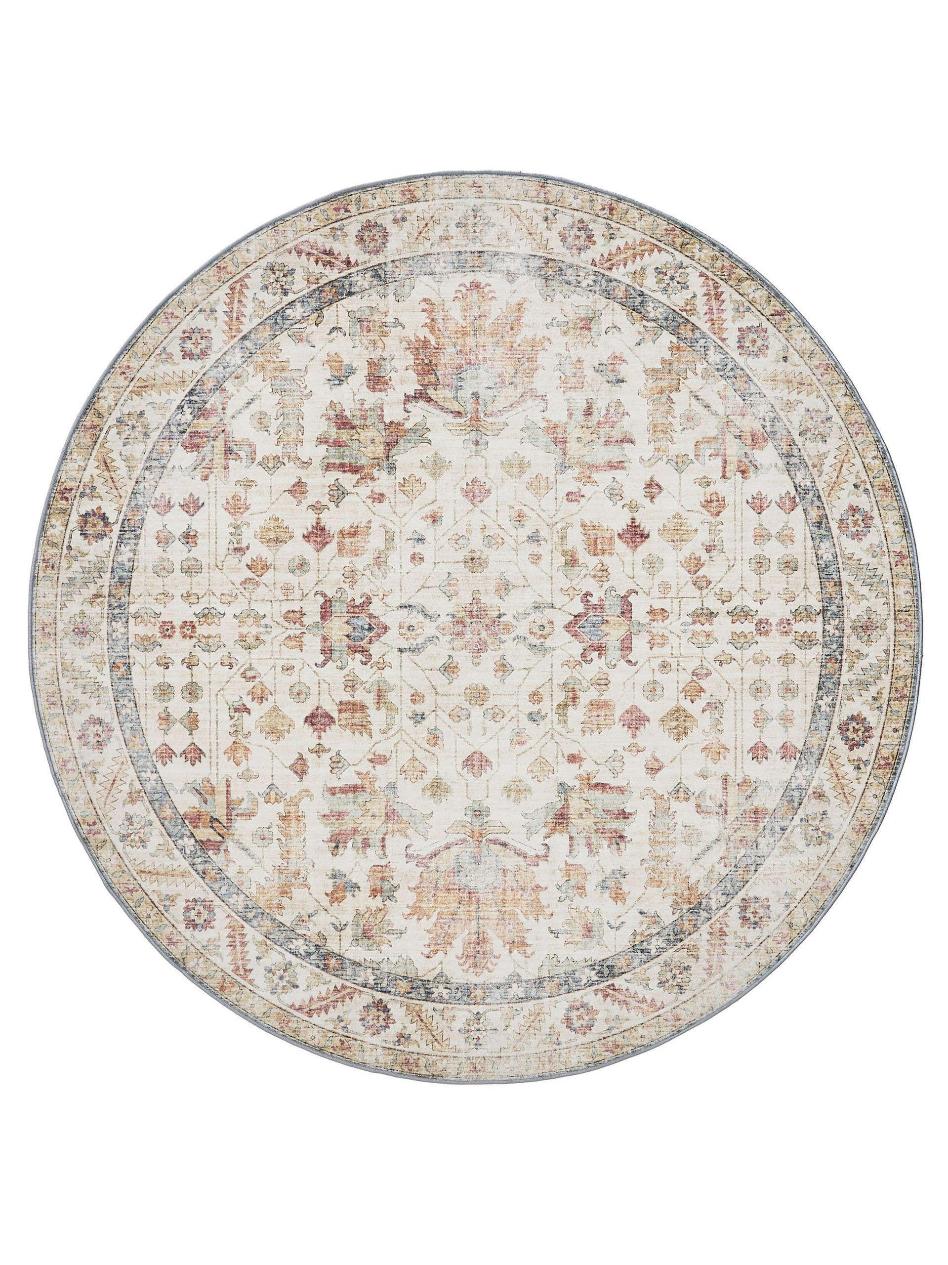 VINTAGE-TEPPICH George waschbar ø 120 cm rund - Beige/Multicolor, Kunststoff (120/120cm) - benuta