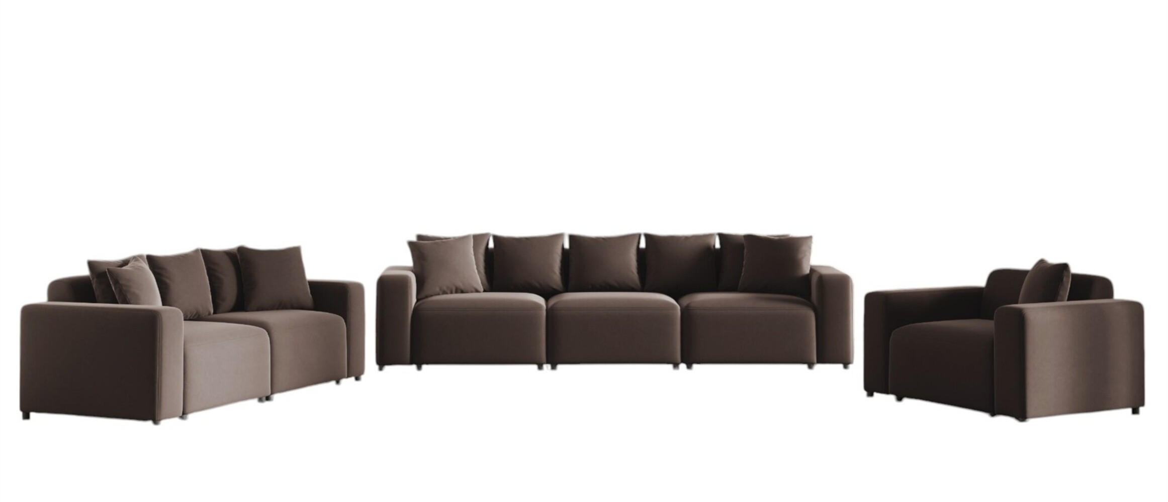 SOFASET Megan 3-2-1 In Salvador - Braun, Holzwerkstoff/Textil (327/75/98cm) - Fun Möbel