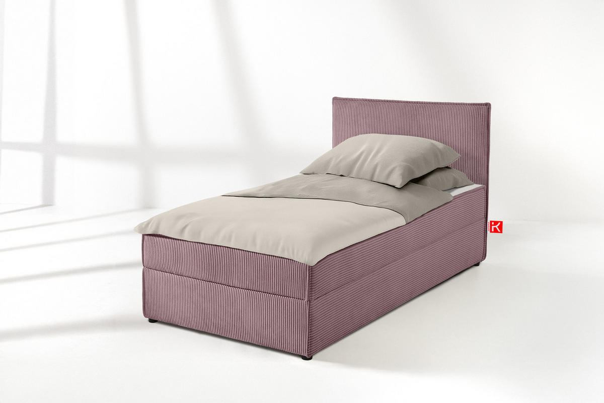 BOXSPRINGBETT ROTI Einzelbett, hellviolett - Violett/Schwarz, Holz/Holzwerkstoff (80/200cm) - KONSIMO®