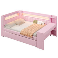 POLSTERBETT 140/200 cm rosa aus MDF mit LED und USB mit Ausziehbett und Schreibtisch - Rosa, Holzwerkstoff (140/200cm) - OKWISH