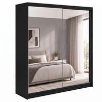 SCHWEBETÜRENSCHRANK Debra 200/216/61 schwarz mit Spiegel - Schwarz, Holzwerkstoff (200/216/61cm) - Beautysofa
