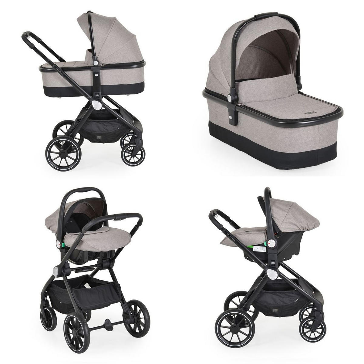 KOMBIKINDERWAGEN Christiano 3 in 1 beige Babywanne Babyschale klappbar Tasche - Beige, Metall (80/61/104cm) - Cangaroo