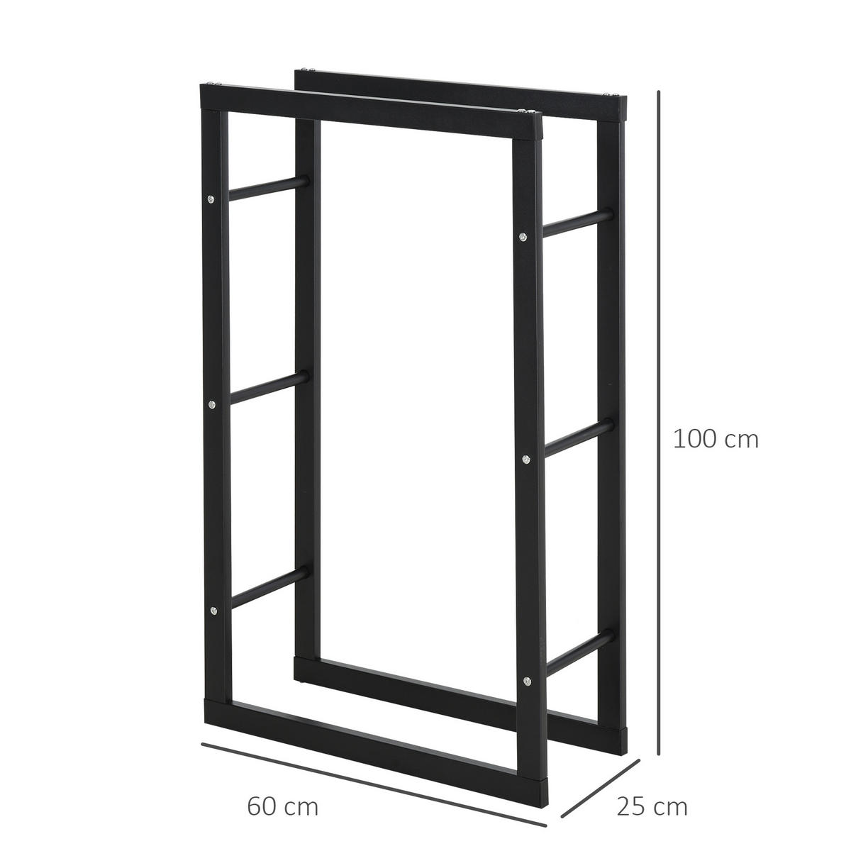 KAMINHOLZREGAL, Stahl, Schwarz, 60L x 25B x 100H cm - Schwarz, Metall (25/100/60cm) - HOMCOM