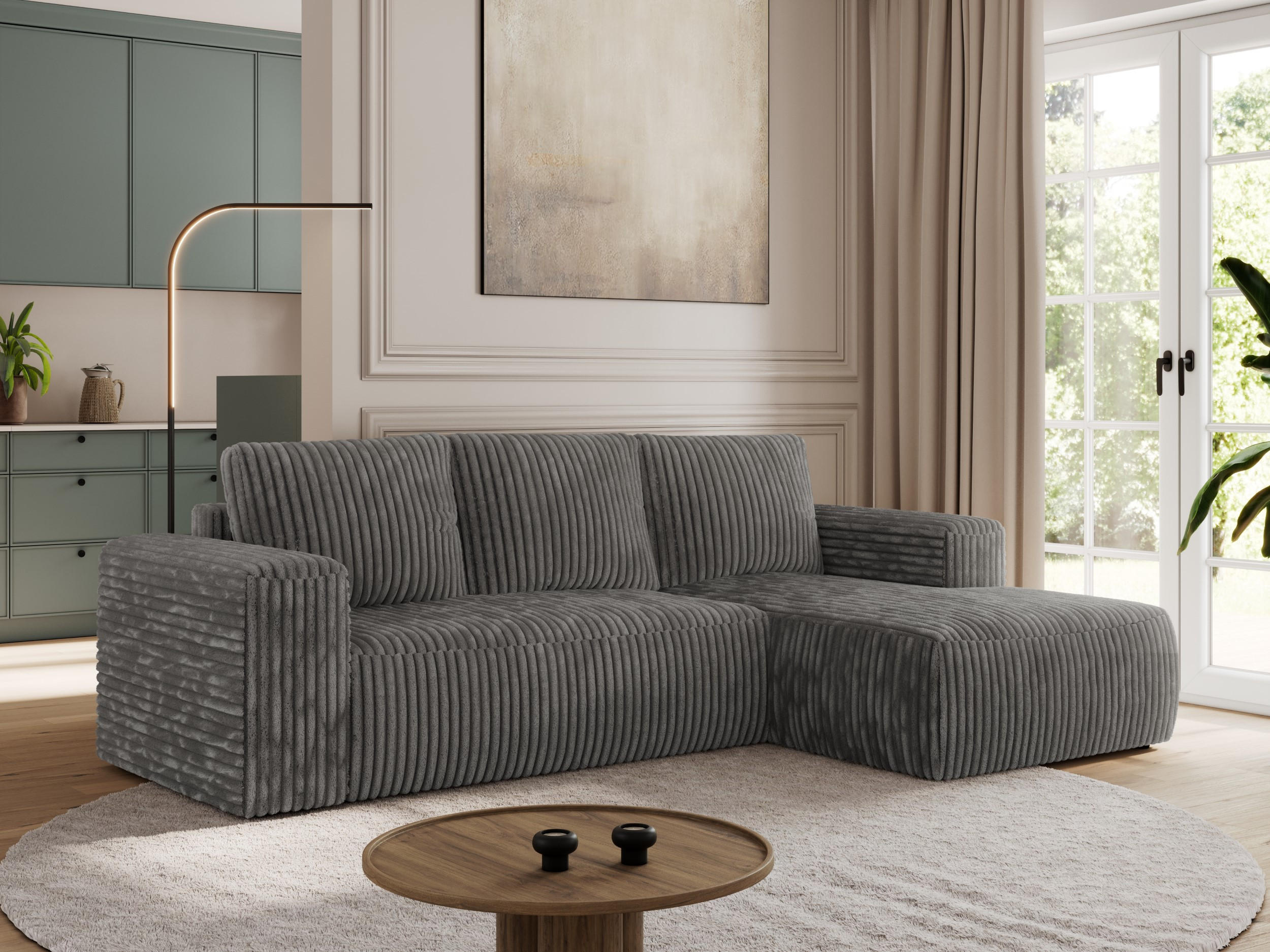 ECKSOFA TRENTINO L Dunkelgrau Cord - Links - Dunkelgrau/Schwarz, Textil (266/164cm) - MKS