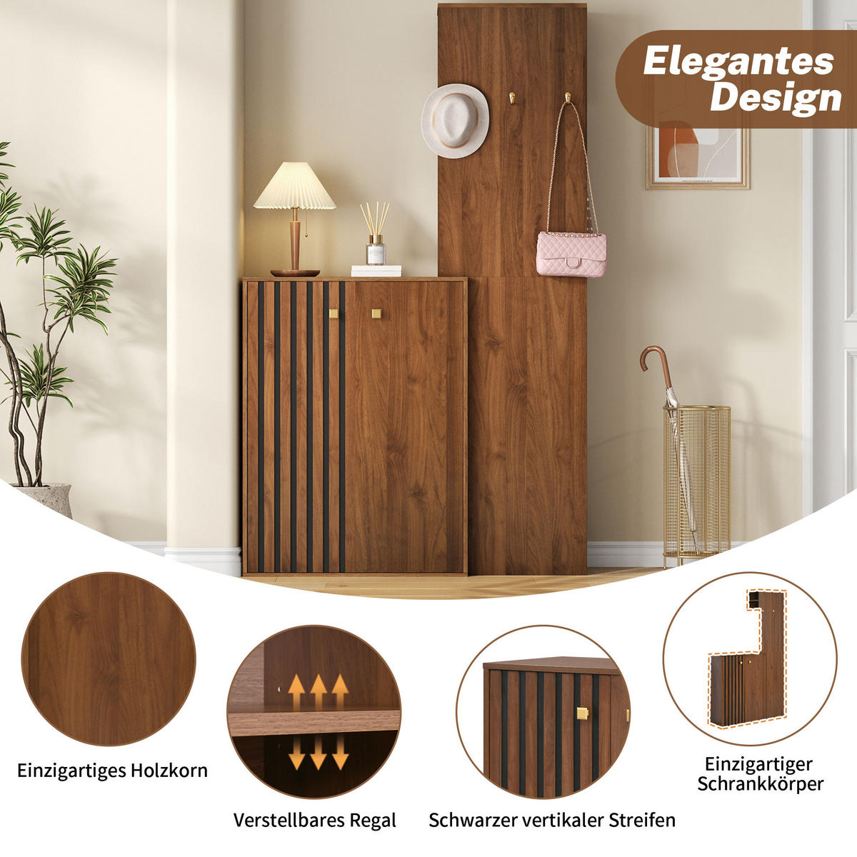 GARDEROBE 115/38,5/191,5 cm Nussbaum aus MDF mit Schuhschrank - Walnussfarben, Holzwerkstoff (115/191.5/38.5cm) - OKWISH
