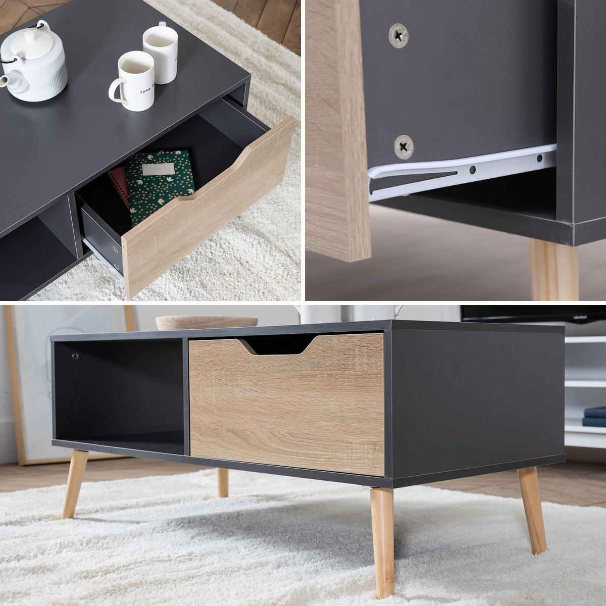 COUCHTISCH Freja Grau - Grau, Holzwerkstoff (100/49.5/43cm) - Happy Garden
