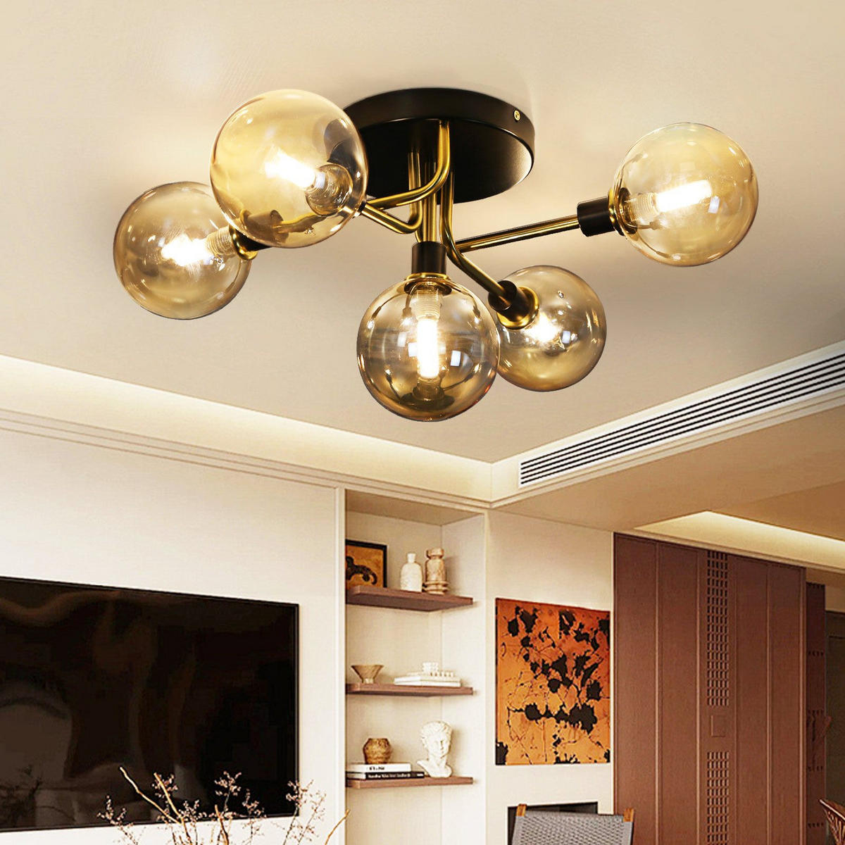 DECKENLEUCHTE Alder 52.5/52/12 cm - Bernsteinfarben, Metall (52.5/52/12cm) - ZMH