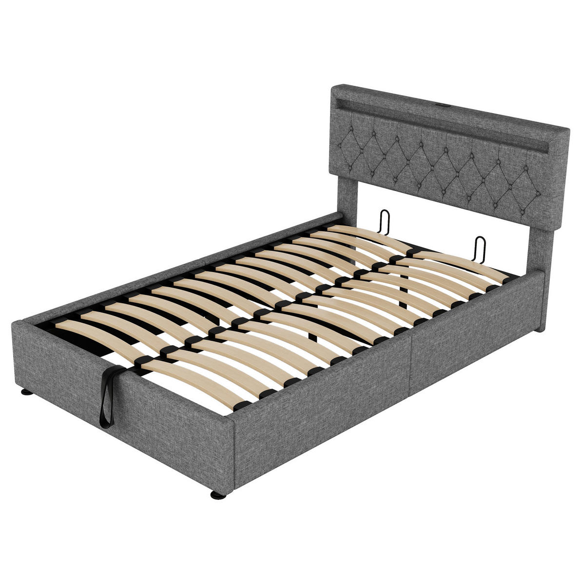 POLSTERBETT mit Stauraum, LED und USB 140x200 cm Leinen Grau - Grau, Metall (140/200cm) - Meubliv