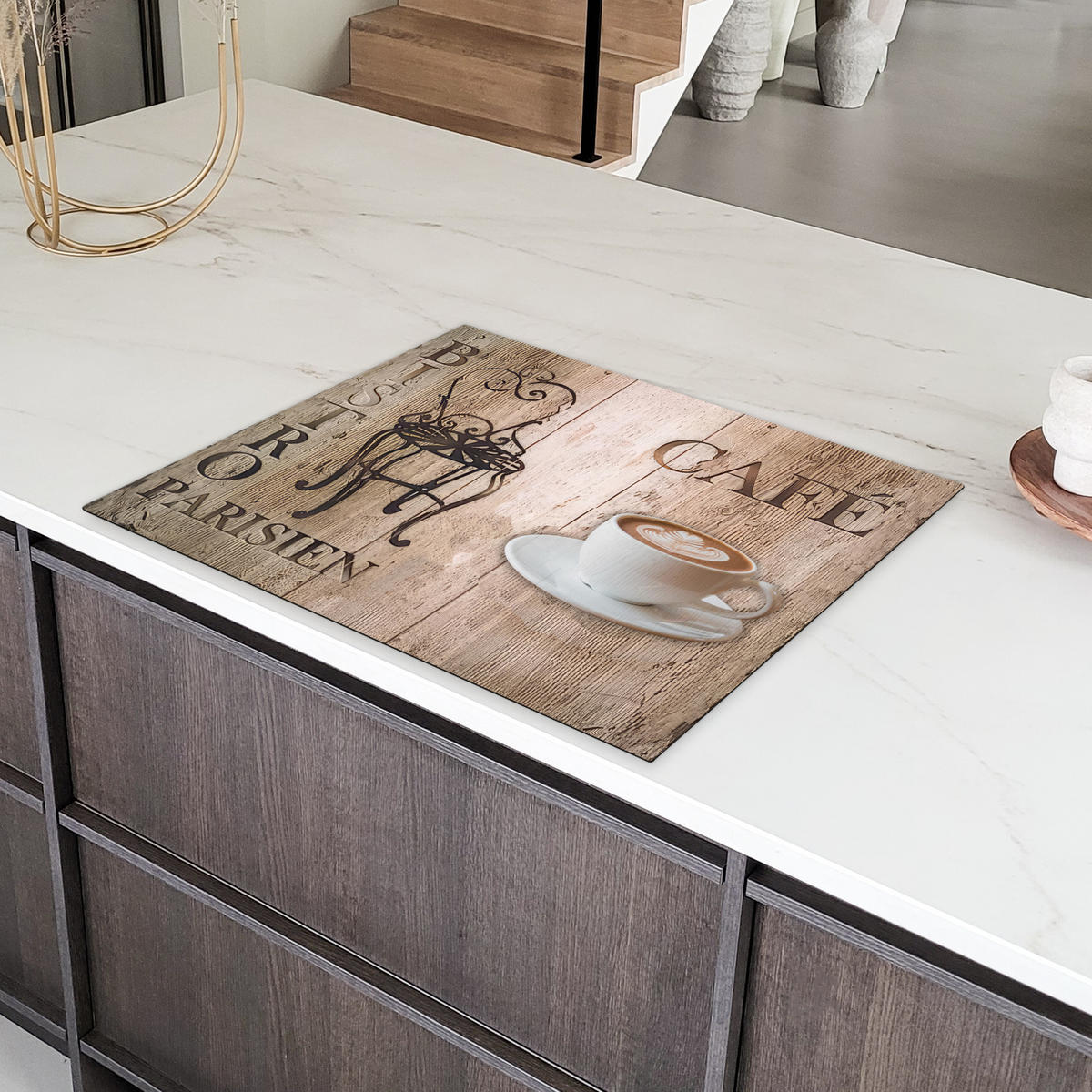 HERDABDECKPLATTE Bistro Parisien - Café - Kaffee - Jahrgang 77x59 cm - Cappuccino, Kunststoff (77/0.2/59cm) - MuchoWow