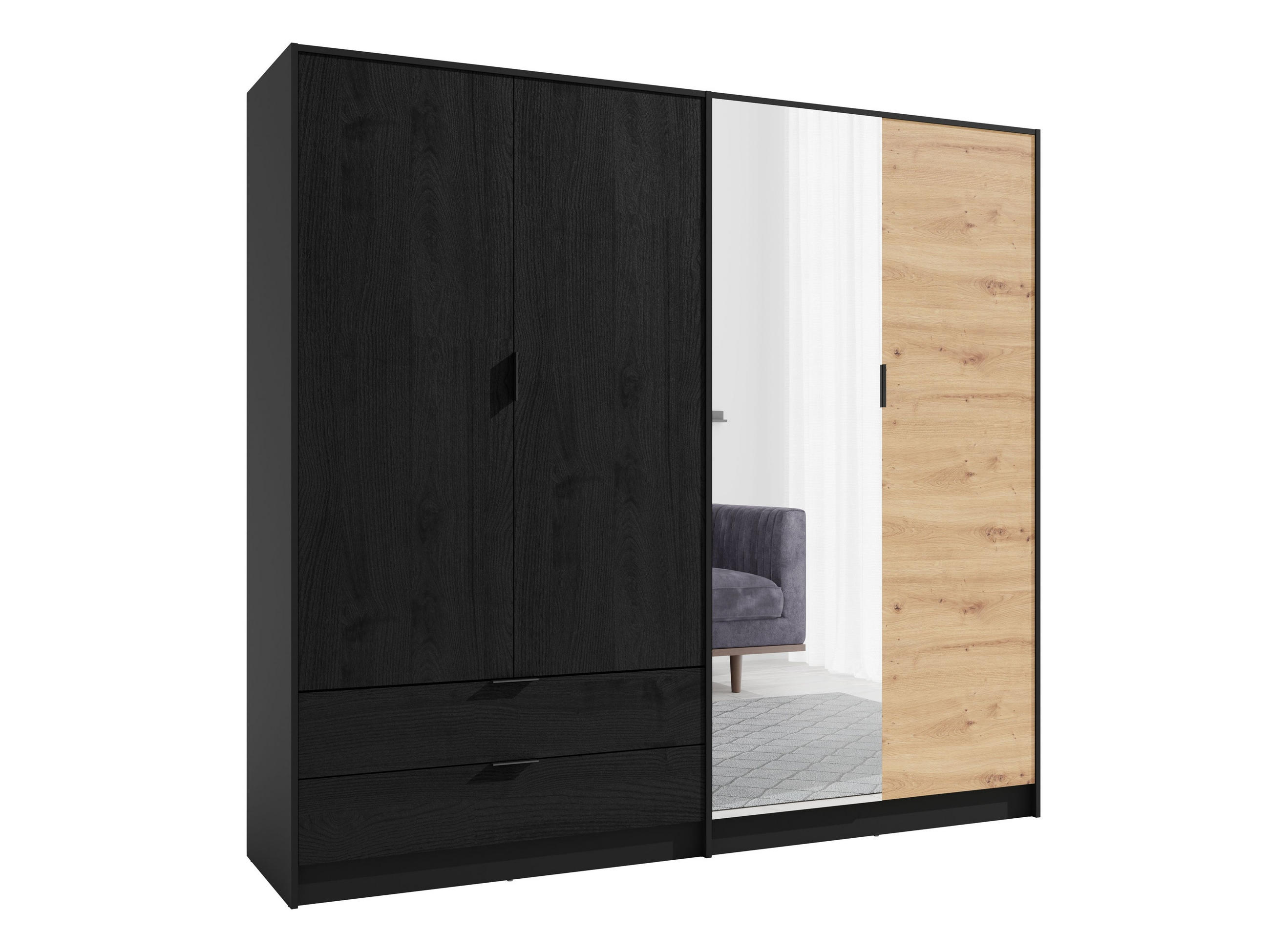 KLEIDERSCHRANK Graphit Schwarz, Eiche Artisan 221/203/54 - Eiche Artisan, Holzwerkstoff (221/203/54cm) - RAUMHIRSCH FURNITURE