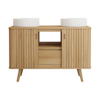 DOPPELWASCHTISCH - 120 cm x 55 cm - Holz, Platte - Naturfarben Hell - WAMENA - Naturfarben, Holz (120/80/55cm) - Vente-Unique