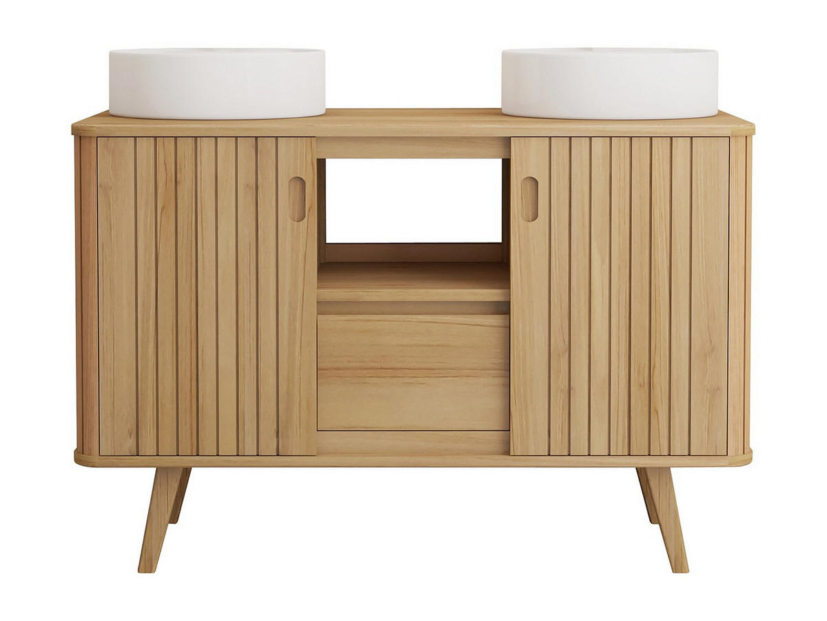 DOPPELWASCHTISCH - 120 cmcm x 55 cmcm - Holz, Platte - Naturfarben Hell - WAMENA - Naturfarben, Holz (120/80/55cm) - Vente-Unique