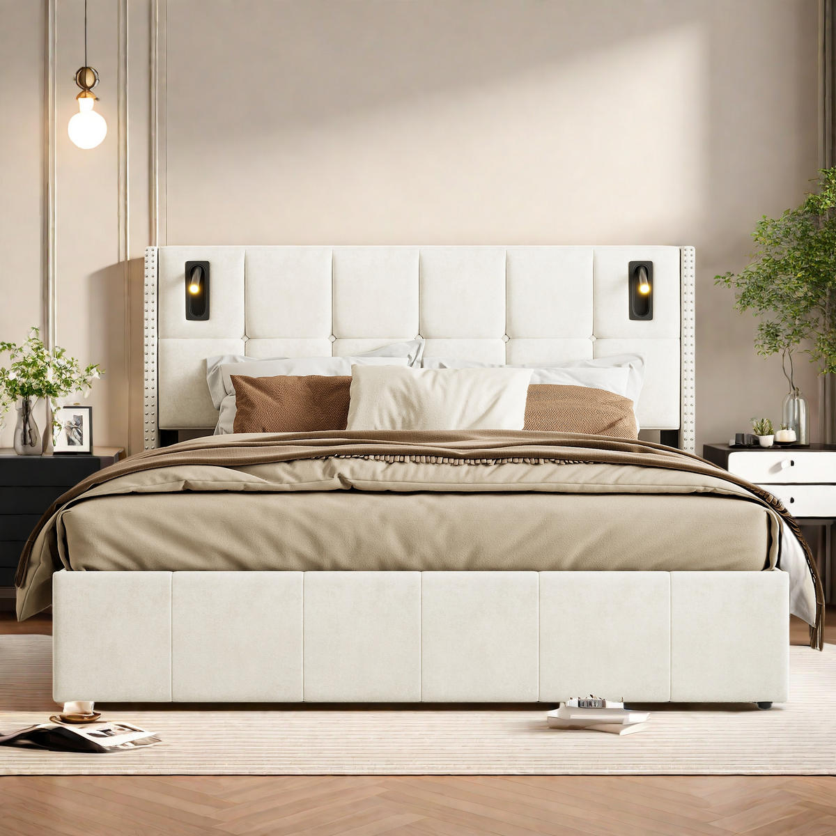 POLSTERBETT 160x200 Beige Samt - Beige, Metall (160/200cm) - SHOPENTRA