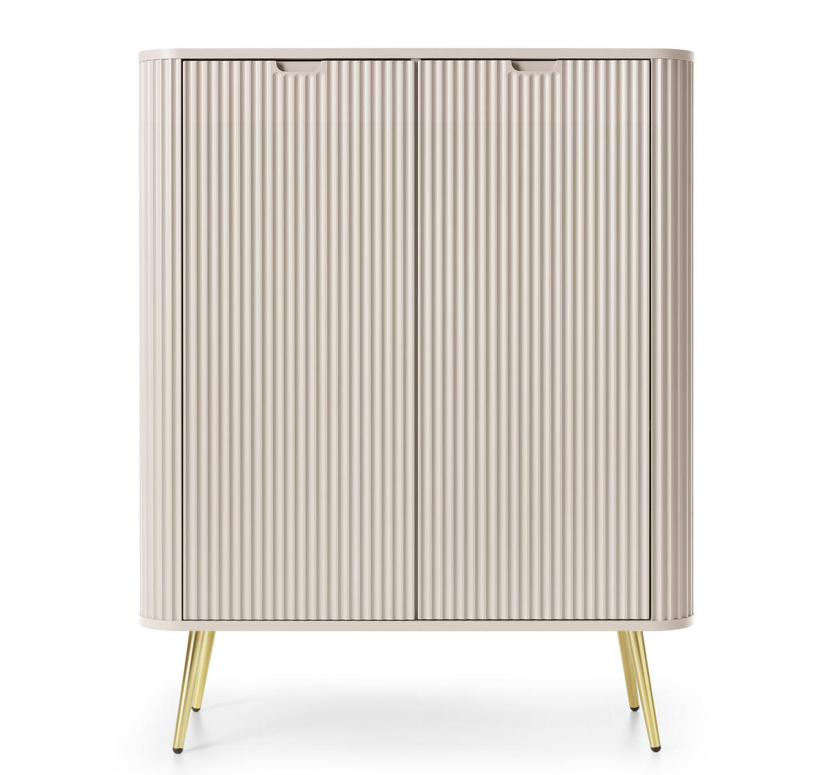HIGHBOARD Salvia 2T Beige, Gold 103/129/39 cm – mit geriffelten Fronten und hohen Beinen - Beige/Goldfarben, Holzwerkstoff/Metall (103/129/39cm) - AX Living