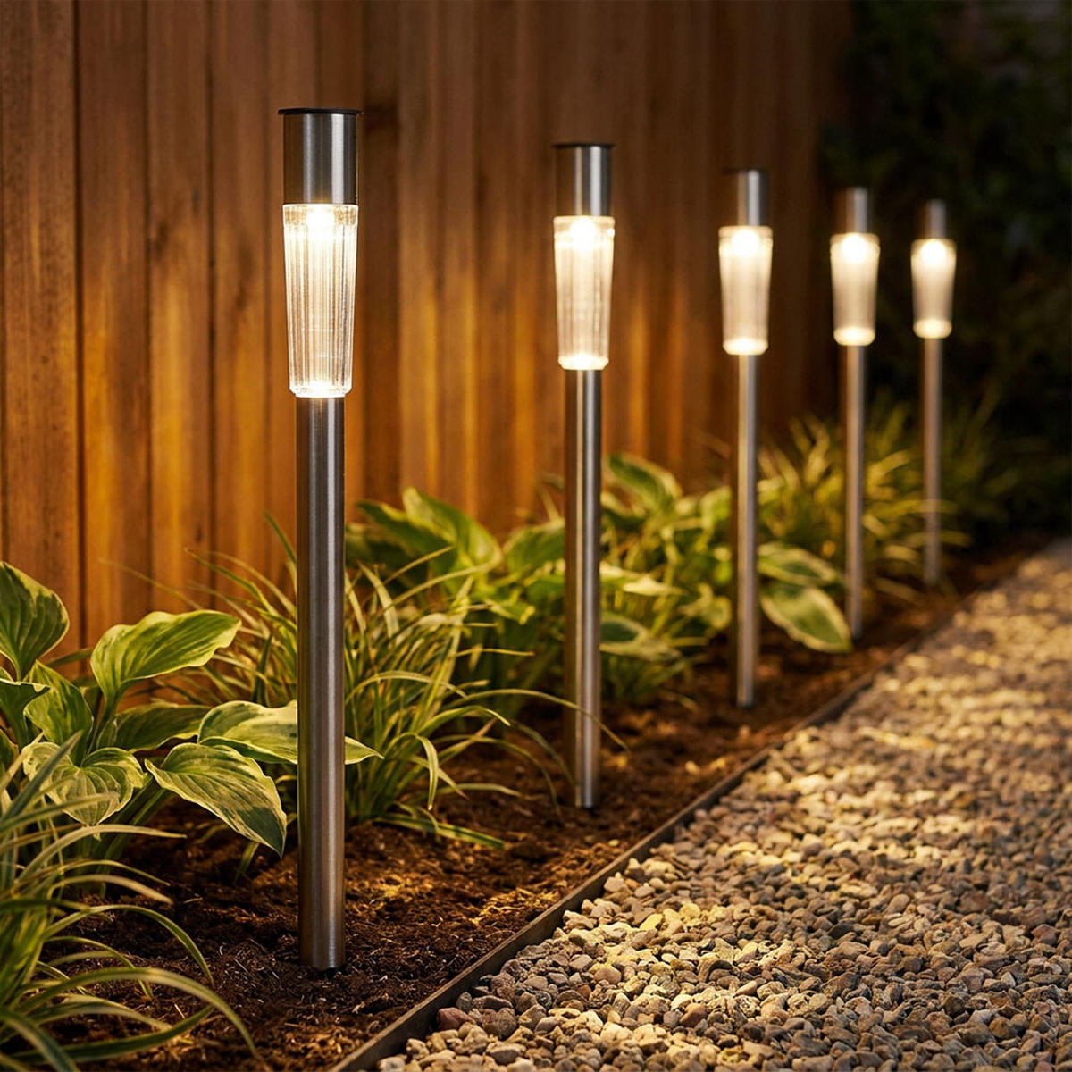 LED AUSSENLEUCHTE Edelstahl Silber 9er Set - Silberfarben, Metall (5/5/70cm)