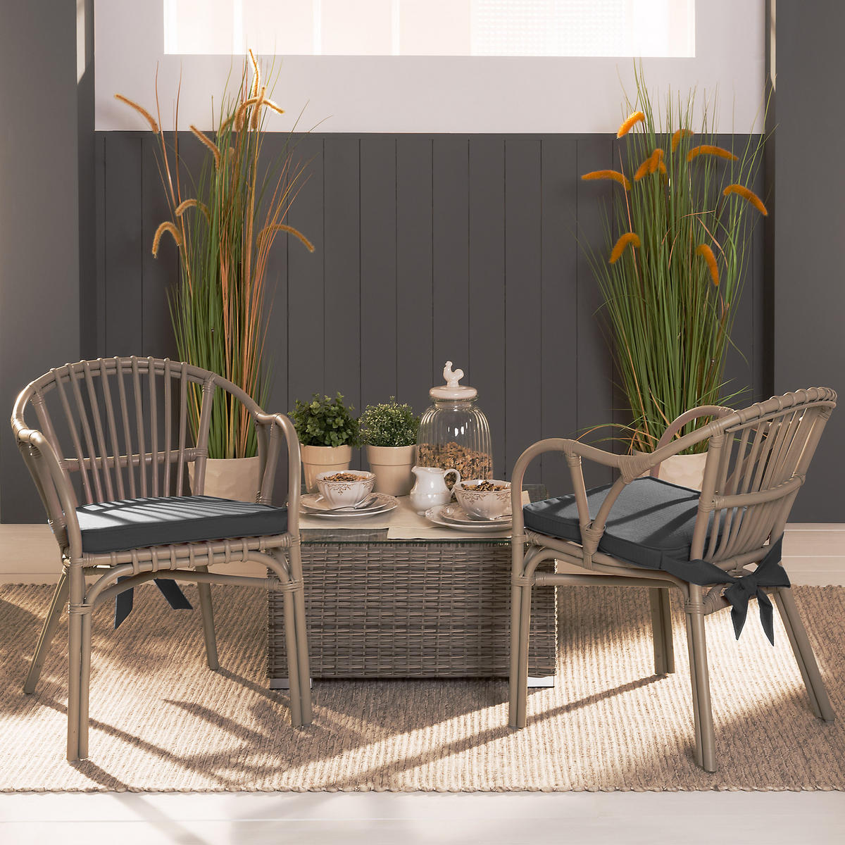 STUHLKISSEN Loft SK 45x40x5cm Graphitgrau (2tlg) - Dunkelgrau, Textil (45/40/10cm) - Beautissu 