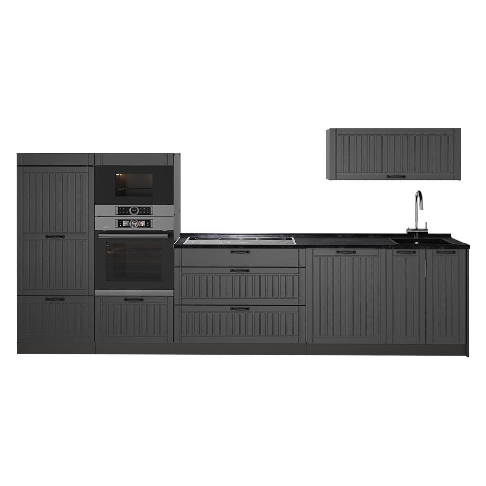 KÜCHENZEILE Fame-Line, Dunkelgrau/Anthrazit, 340 cm, AP Anthrazit - Dunkelgrau/Anthrazit, Holzwerkstoff (340/153.6/60cm) - Vicco
