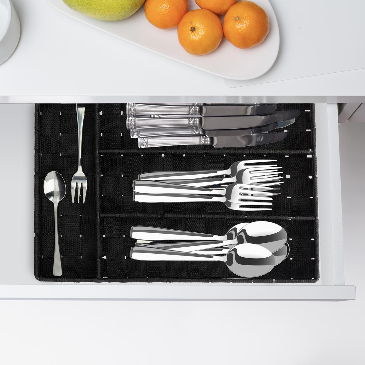 BESTECKKASTEN - Schwarz, Kunststoff/Metall (26/4.5/36cm) - Relaxdays