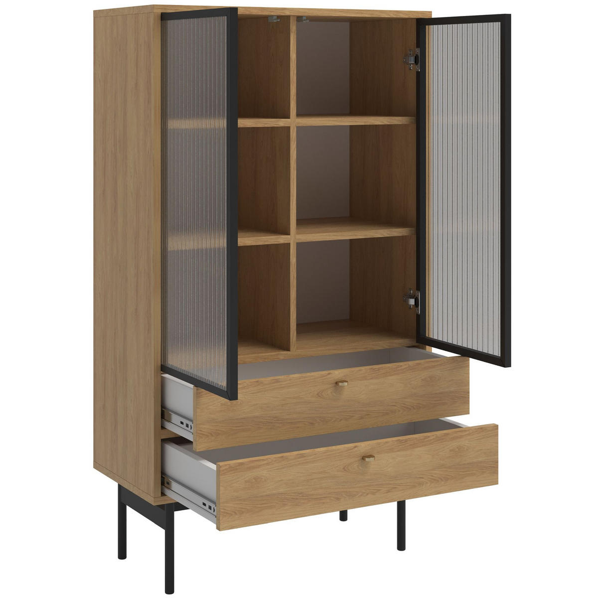 VITRINE Olar Holzoptik Hickory Natur 85 cm - Beige/Goldfarben, Holzwerkstoff/Metall (85/150/41cm) - Selsey