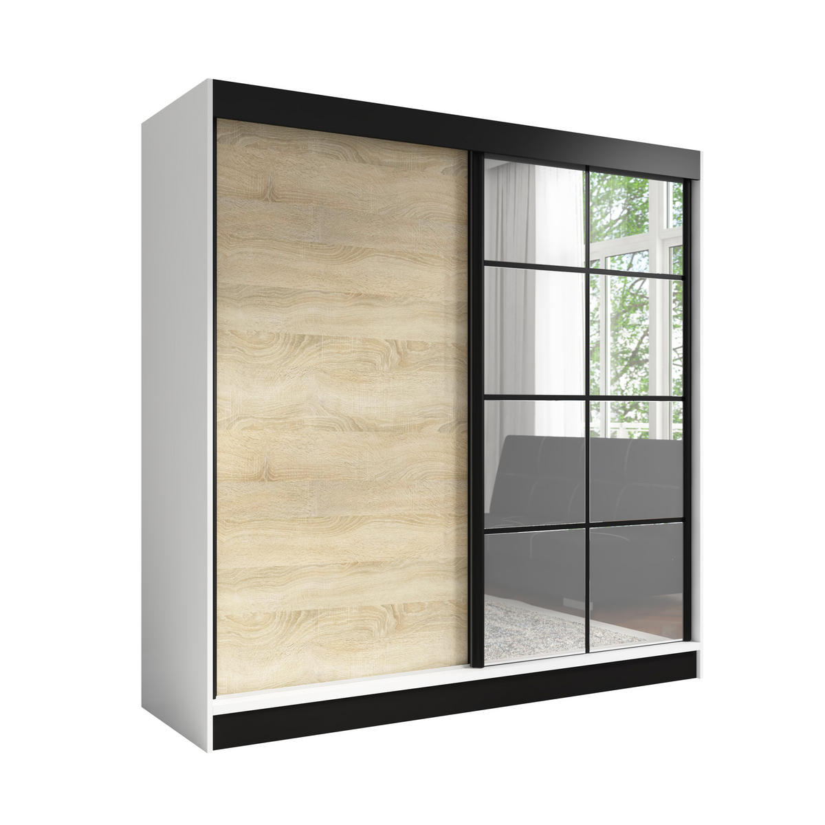 SCHWEBETÜRENSCHRANK 200 CM TAVIRO Farbe: Weiß / Sonoma - Weiß/Braun, Holzwerkstoff (200/215/60cm) - A&J MöbelLand
