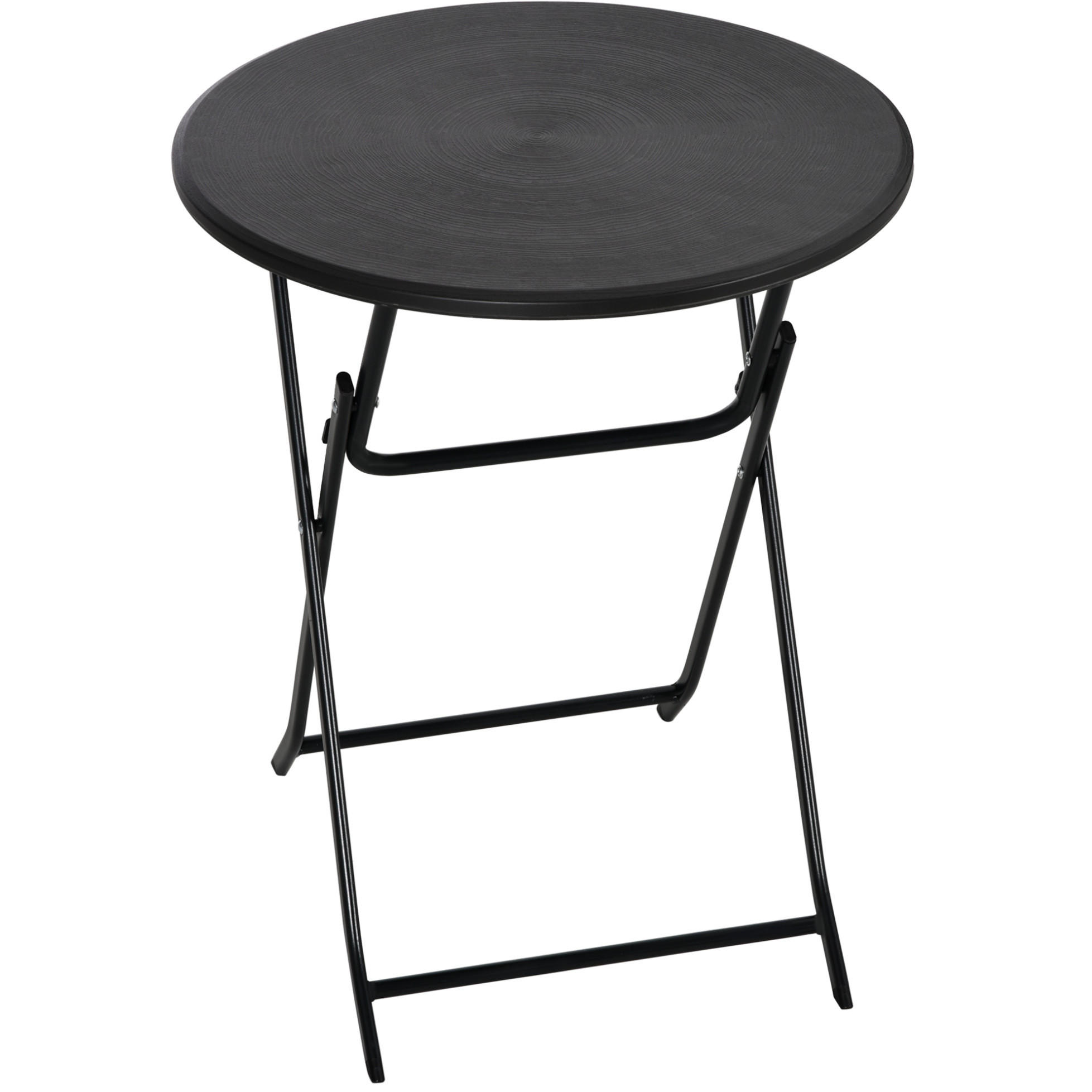 OKWISH KULATÝ zahradní stůl Ø60 cm tmavě šedý ze oceli s deskou v dřevodekoru a skládáním