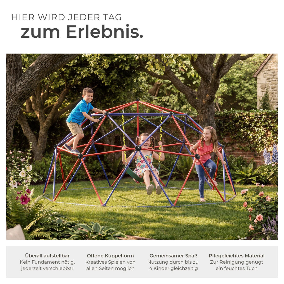 KLETTERGERÜST mit Schaukel Freeclimber, ab 3 Jahren, bunt - Multicolor, Metall (305/158/305cm) - tectake