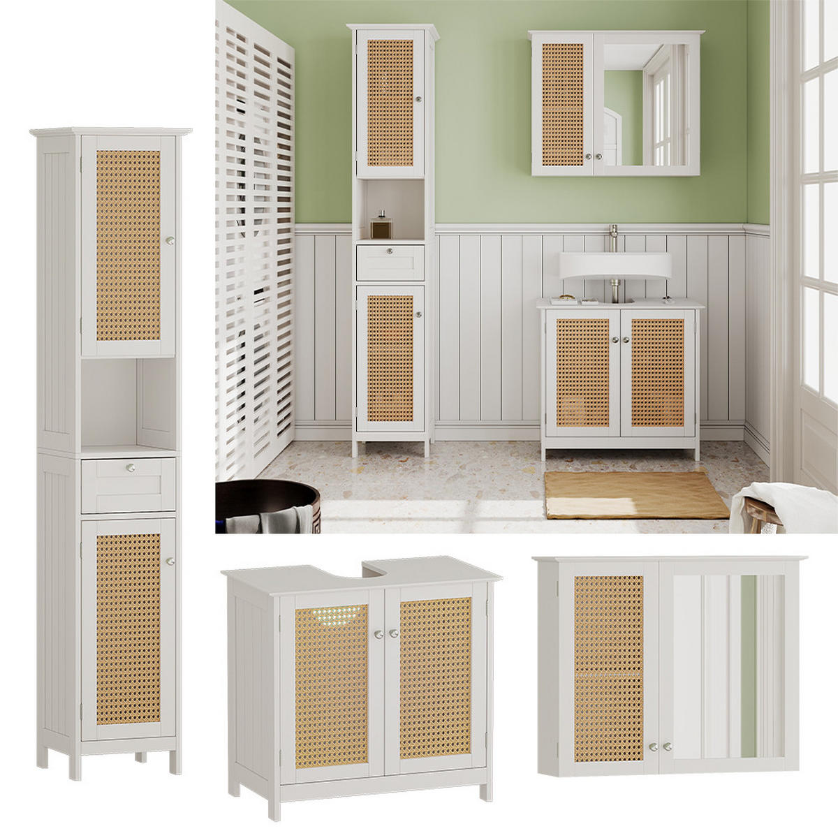 BADMÖBEL-SET Rosario Weiß 3 teilig, mit Hochschrank - Weiß, Holzwerkstoff (60/58/35cm) - Vicco