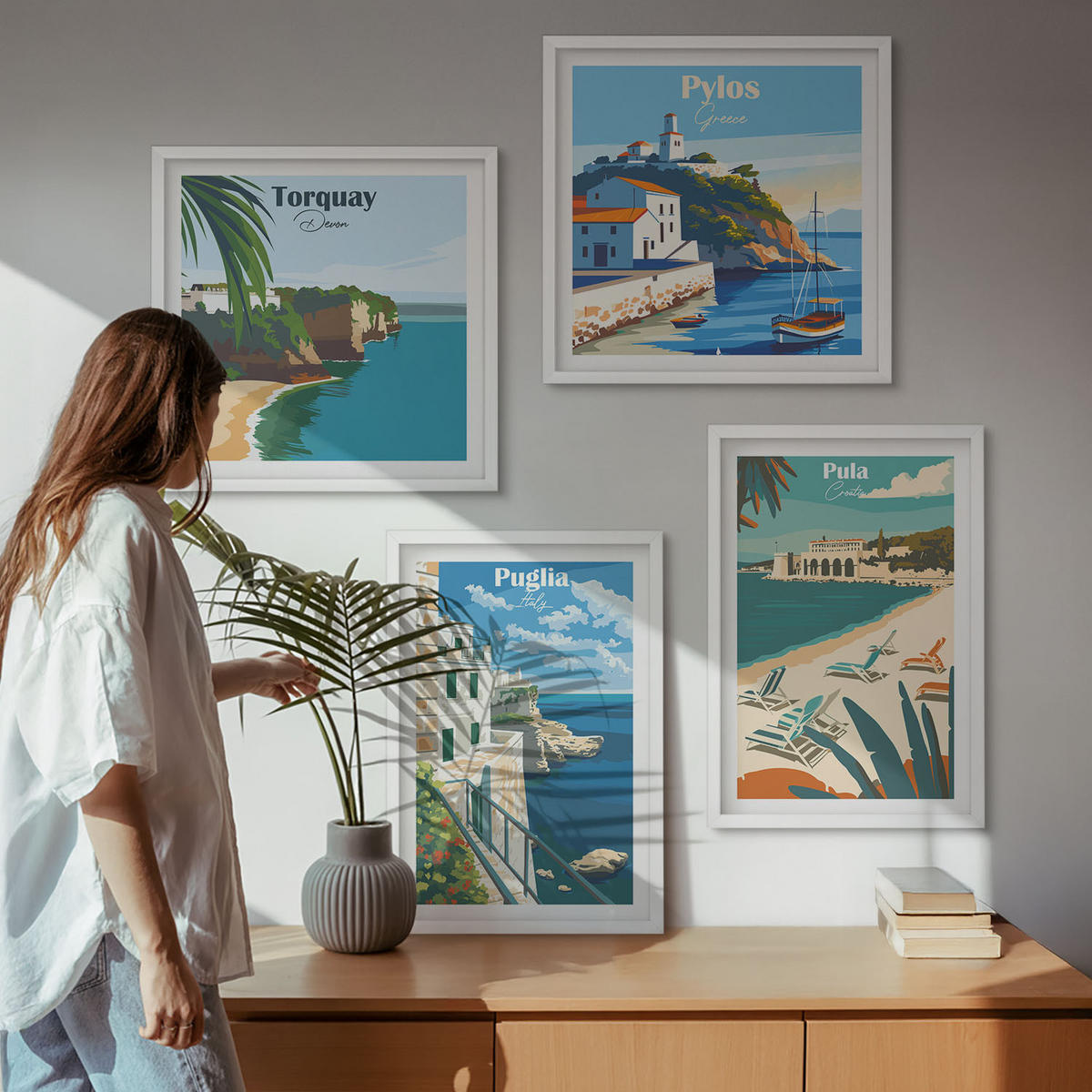 BILDER SET 4er Set - 50x50 cm & 40x60 cm Weißer Rahmen - Touristische Küstenlandschaften - Weiß, Kunststoff (50/50cm) - TULUP