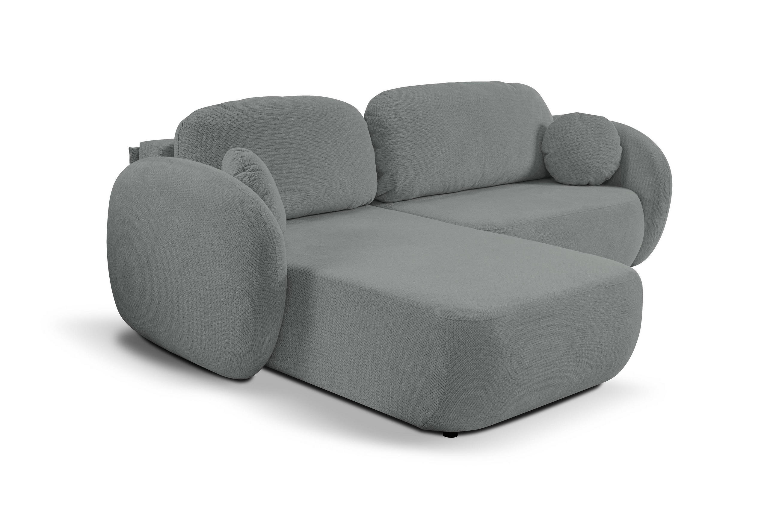 ECKSOFA AMICO L-S Grau Geflochtener Stoff mit Schlaffunktion - Grau, Holz (248/174cm) - MASSENO
