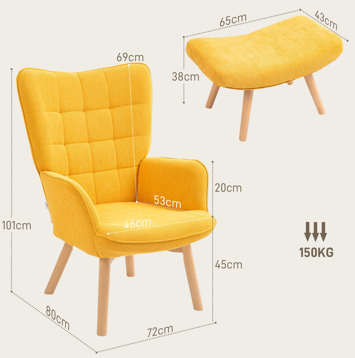 KŘESLO s podnožkou 72/80/101 cm pro relaxaci s měkkým čalouněním a bukovými nohami, Oranžová - pomerančová, textil (72/101/80cm) - Redom