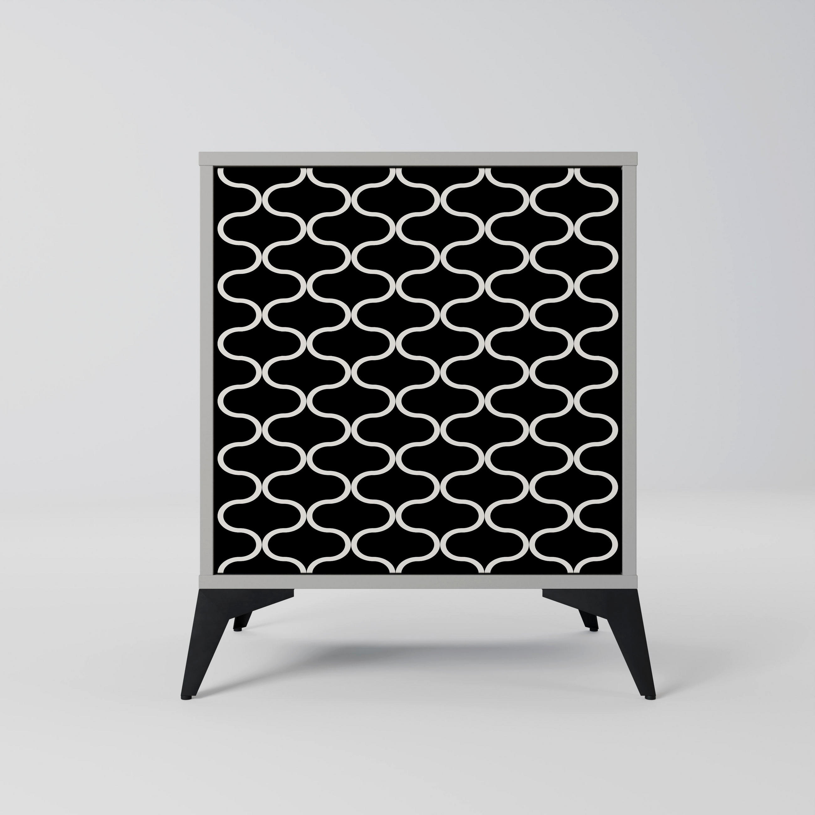 SIDEBOARD TESSELATED BLACKNESS, Grau, 57,5x42x70,5 cm, Schwarze Metall-Sternfüße - Multicolor/Schwarz, Holzwerkstoff/Metall (57.5/70.5/42cm) - SpaceRebels