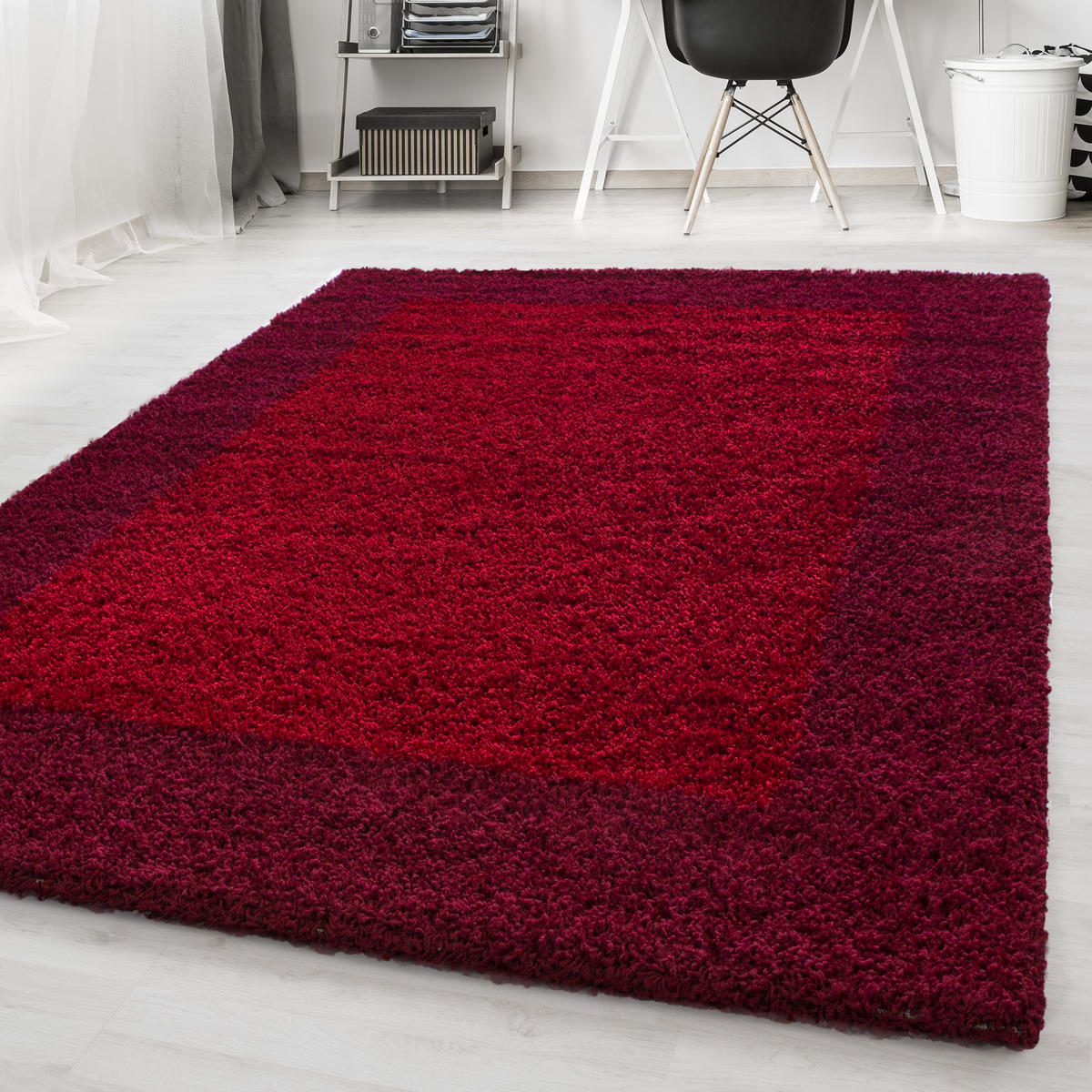 TEPPICH Hochflor einfarbig mit Bordüre Polypropylen Wohnzimmer Rot Rechteckig 200x290 - Rot, Textil (200/290cm) - KADIMA DESIGN