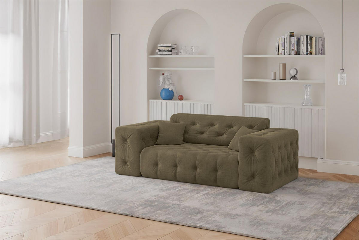 SOFASET Chantal In Moly - Grün, Holzwerkstoff/Textil (186/78/96cm) - Fun Möbel