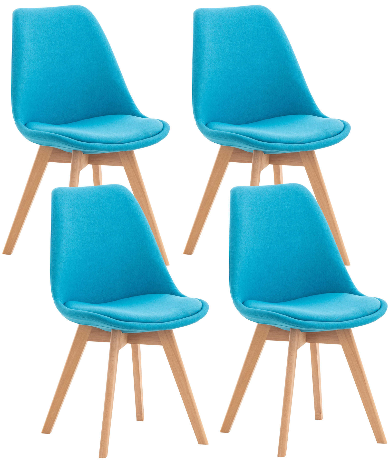 STUHL 4er Set Stoff türkis - Türkis/Eukalyptusholzfarben, Holz/Textil (49/83/50cm) - CLP