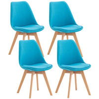 STUHL 4er Set Stoff türkis - Türkis/Eukalyptusholzfarben, Holz/Textil (49/83/50cm) - CLP