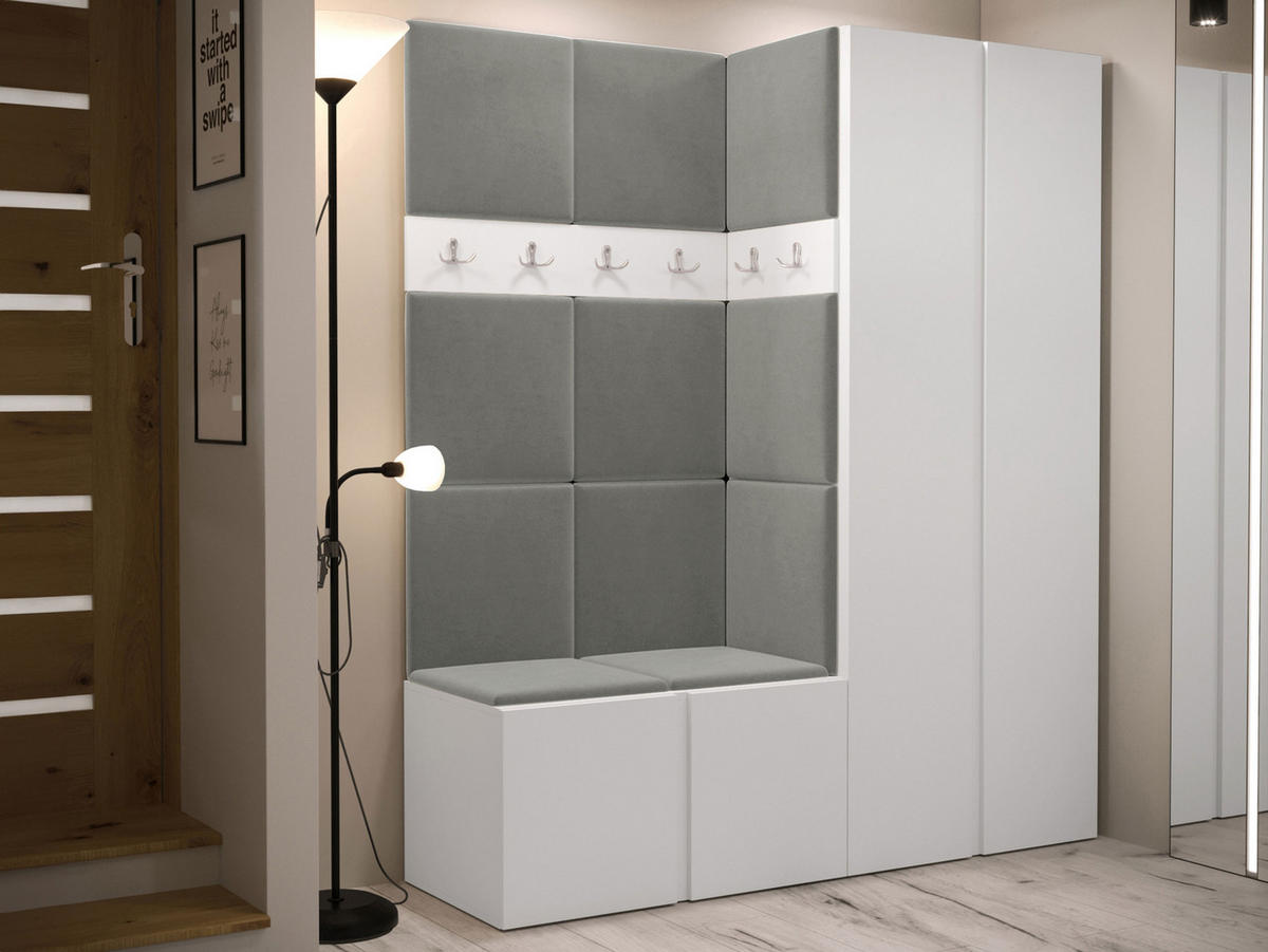 GARDEROBEN-SET Orion III - Weiß/Grau, Holzwerkstoff/Kunststoff (158/186/46cm) - MIRJAN24