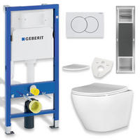 WAND-WC-SET Rolo Weiß, 6-teilig, Betätigungsplatte Weiß, 53/61/114 cm - Weiß, Keramik (53/114/61cm) - bad land