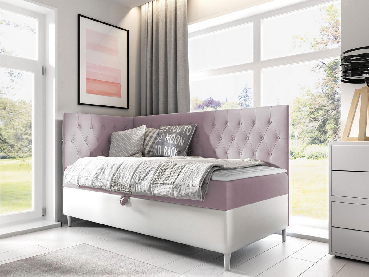 BOXBETT Filip Junior 3, Seite zum Öffnen des Bettkastens: Links - H3 - Weiß/Rosa, Holz (80/200cm) - MIRJAN24