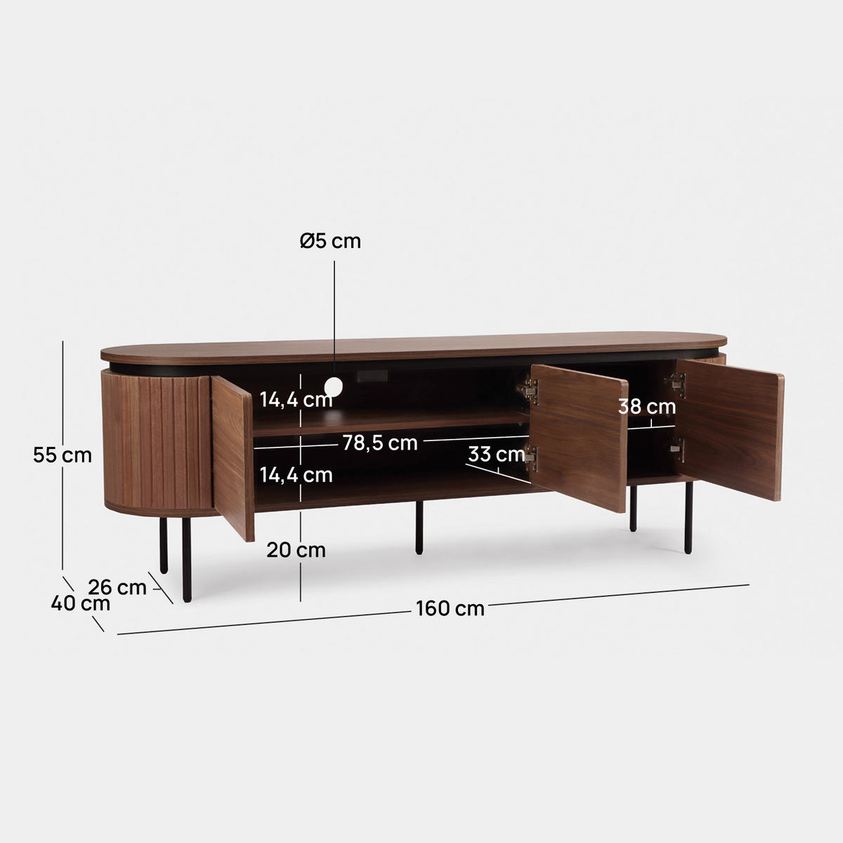 TV-ELEMENT Helios Walnuss 160 cm x 55 cm - Walnussfarben, Holzwerkstoff (160/55/40cm) - Klast Home
