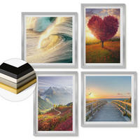 WANDBILDER 4er Set - 50x50 cm & 40x60 cm Silberner Rahmen - Landschaften Berge Wellen Baum Herz Pier - Silberfarben, Kunststoff (50/50cm) - ArtPrintCave