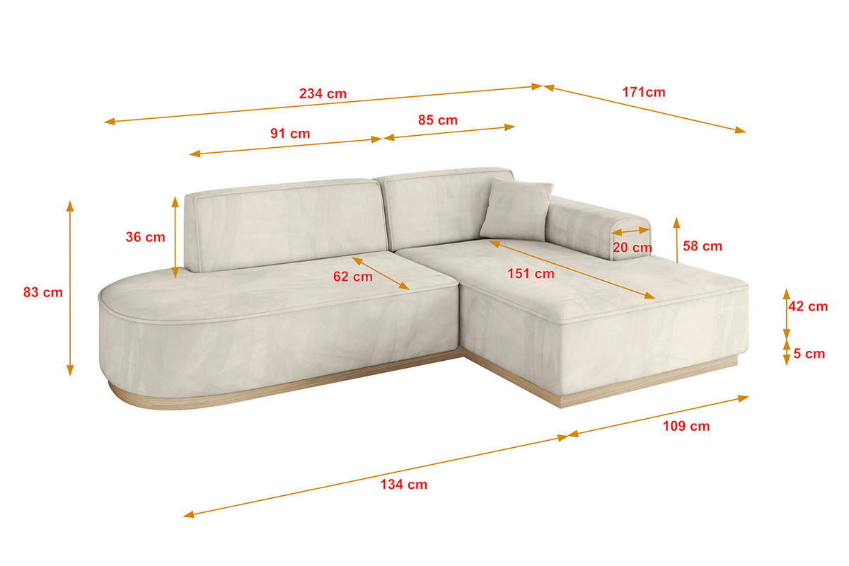 ECKSOFA Ottomane Rechts IREA-L1 - 234x171x83 cm Dunkelgrau - Ecru, Holzwerkstoff/Textil (171/234cm) - ALTDECOR