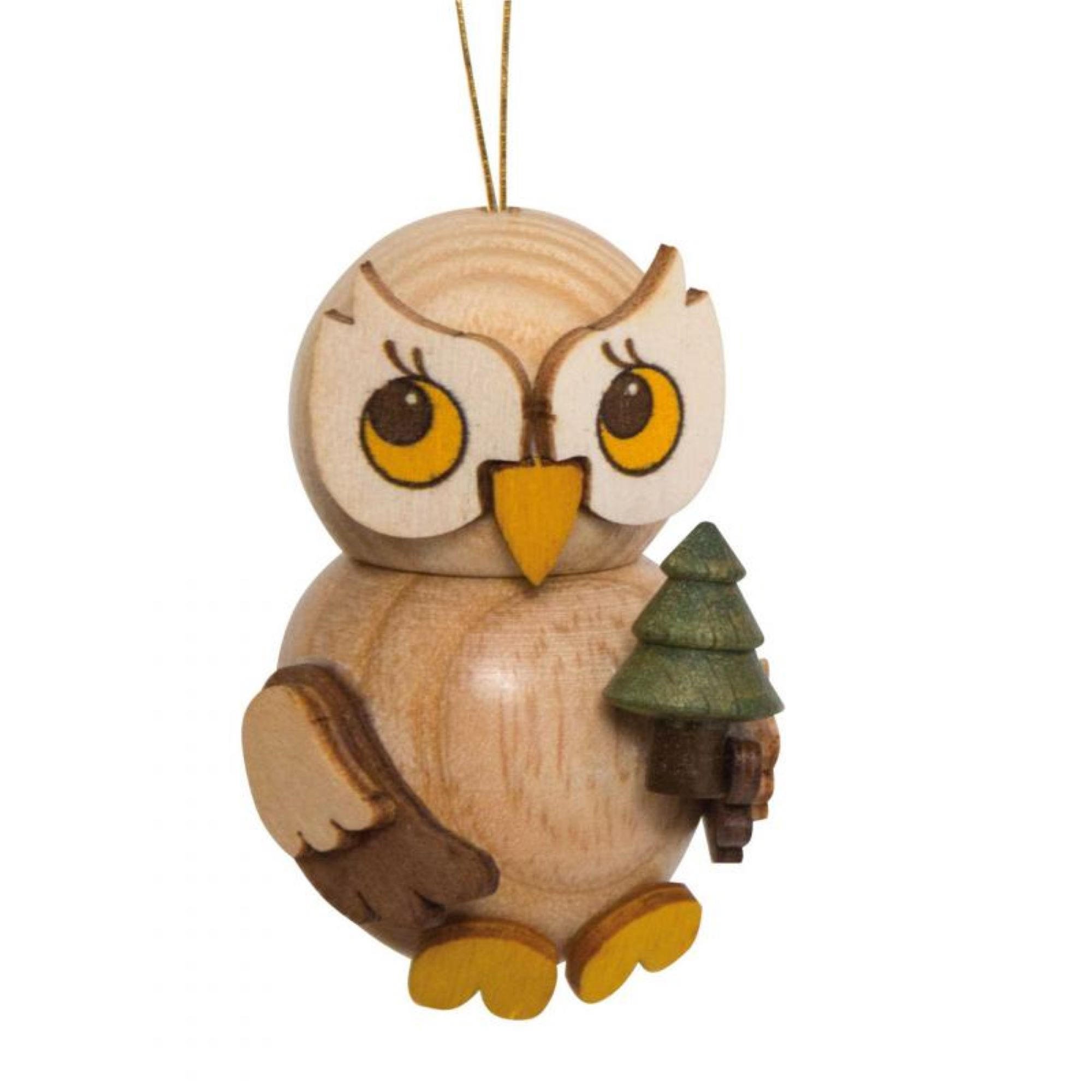 HOLZFIGUR Eulenkind mit Baum 4 cm - Multicolor, Holz (3/4/3cm)