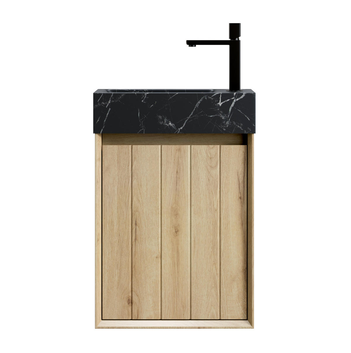 WASCHTISCH mit Marmorbecken kompakte Größe Marmor White Oak - Schwarz, Holzwerkstoff (22/58/40cm) - Beauniv