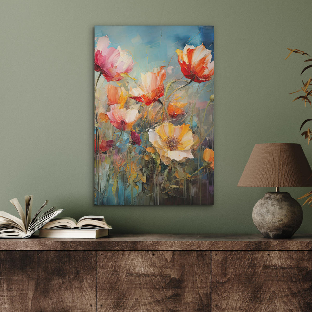 AKUSTIKBILD Blumen - Aquarell - Kunst - Botanisch - Natur Kunstdruck Schlafzimmer 50x70 cm - Orange, Kunststoff (50/70/0.9cm) - MuchoWow