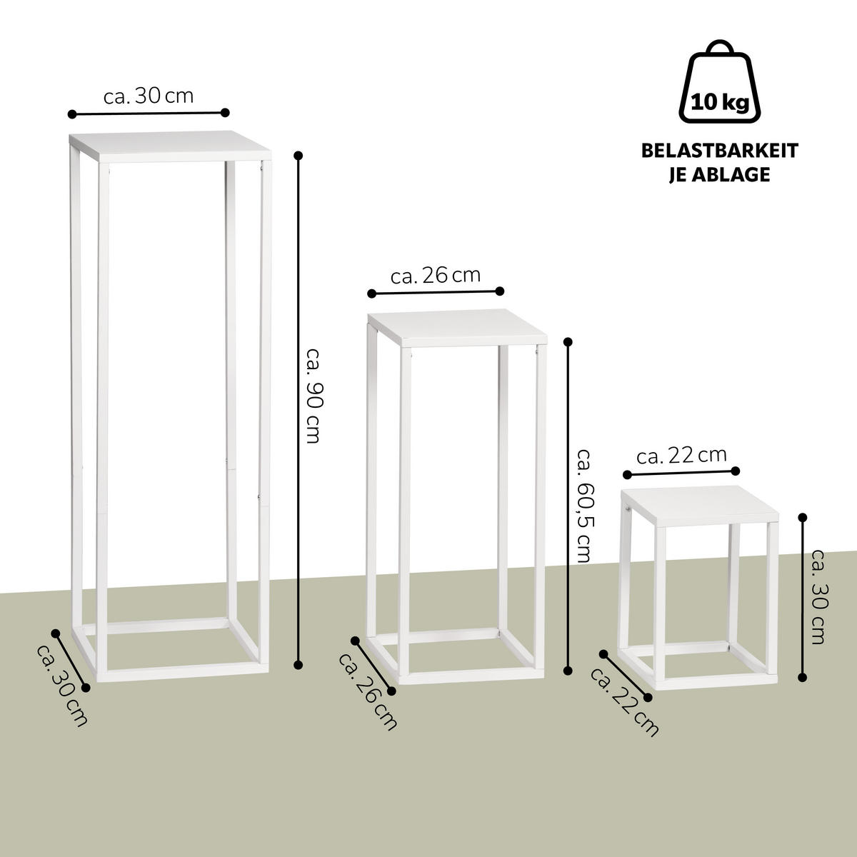 BLUMENHOCKER (3er Set), Metall, weiß - Weiß, Metall (30/30/90cm) - bremermann