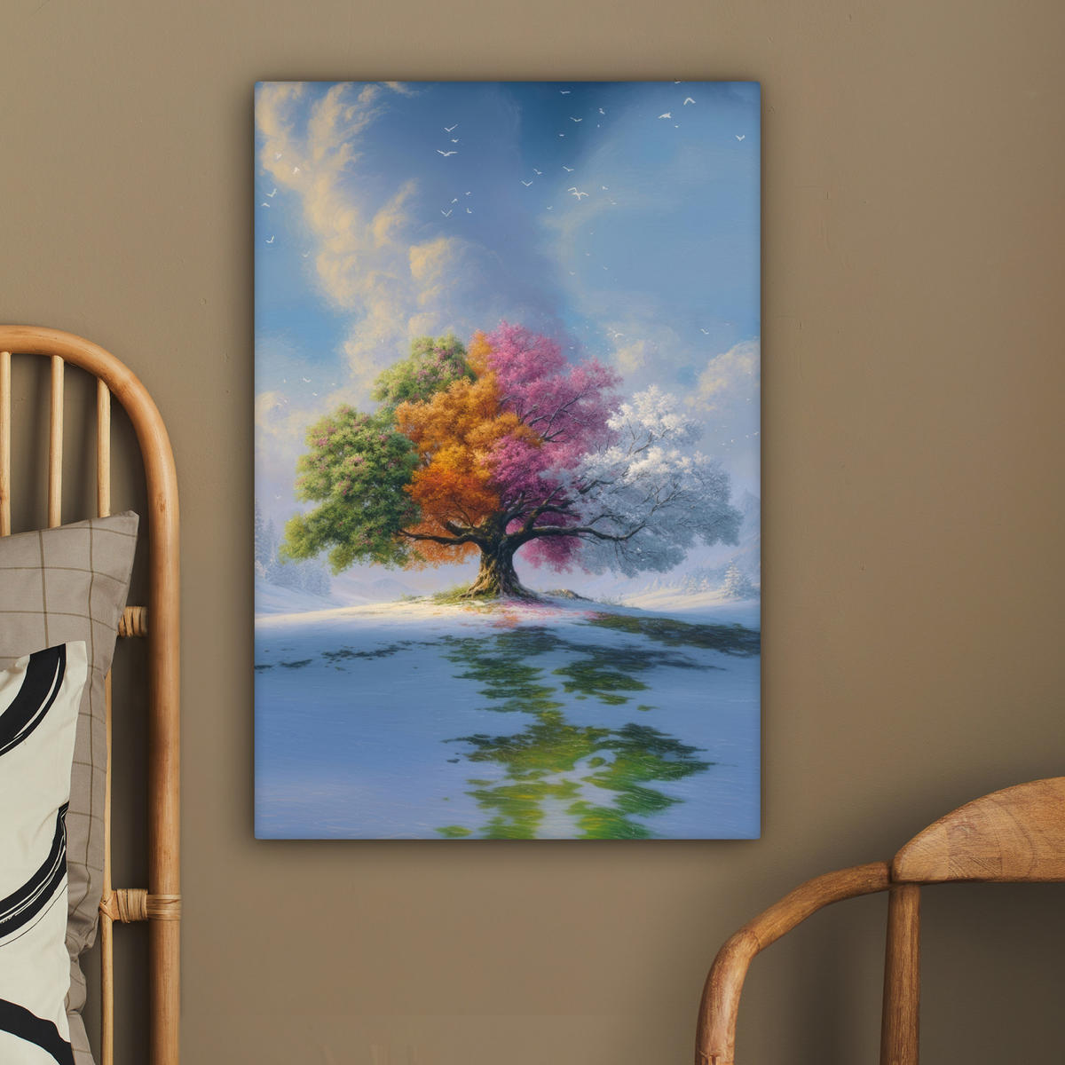 LEINWANDBILD Baum - Jahreszeiten - Winter - Landschaft Wanddeko 40x60 cm - Multicolor, Textil (40/60cm) - MuchoWow