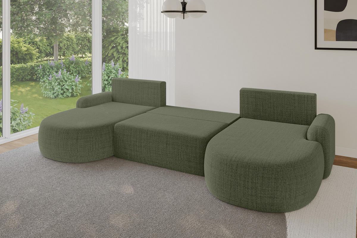 WOHNLANDSCHAFT mit Schlaffunktion und Bettkasten LIRA-U - 335x172x89 Grün - Dunkelgrün, Holzwerkstoff/Textil (335/89/172cm) - ALTDECOR
